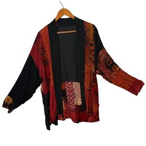 Vintage‎ Patchwork Silk Kimono Open Front Cardigan Size M/L Artsy BOHO Abstract